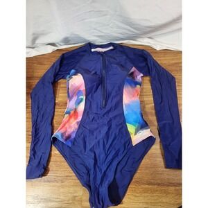 Axesea Long Sleeve Rash Guard One Piece Swimsuit Surf Suit UPF 50+ Floral Sz. 8